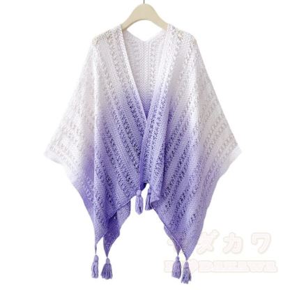 Dreiteiliges Set bestehend aus einem Top mit Farbverlauf, Lochmuster, Spitzenunterwäsche und einer weiten Hose - Lila Schal - 4XL - image 5