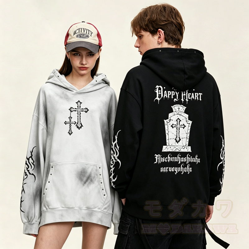  Y2K Gothic Cross Print Oversized Langarm-Hoodie-Sweatshirt - image 1