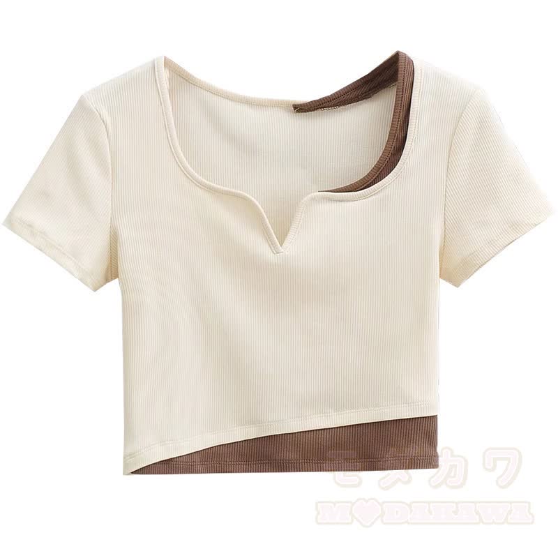 Zweiteiliges Set aus Farben abgesetztem Kurzarm-Top und locker sitzender kurzer Latzhose - Spitze - 3XL - image 2