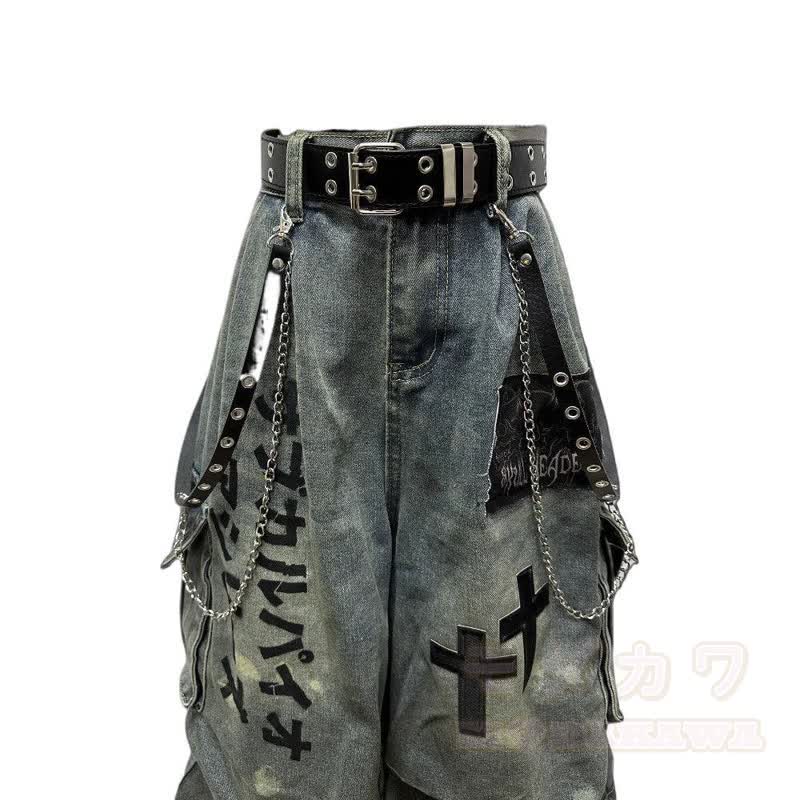 Vintage-Jeans mit Used-Look und Gothic-Flicken - image 3