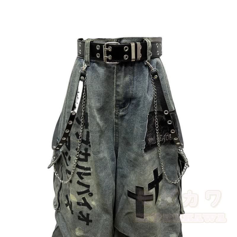Vintage-Jeans mit Used-Look und Gothic-Flicken - image 3