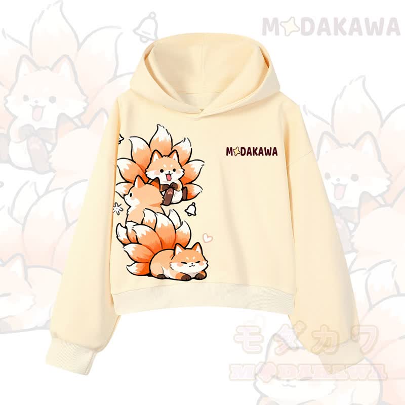 MODAKAWA Cropped Cotton Hoodie mit niedlichem Fuchs-Motiv - Gelb - 3XL - image 1