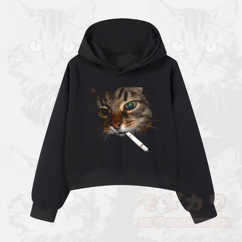 MODAKAWA Kapuzenpullover aus Baumwolle mit Raucherkatzen-Print - image 1