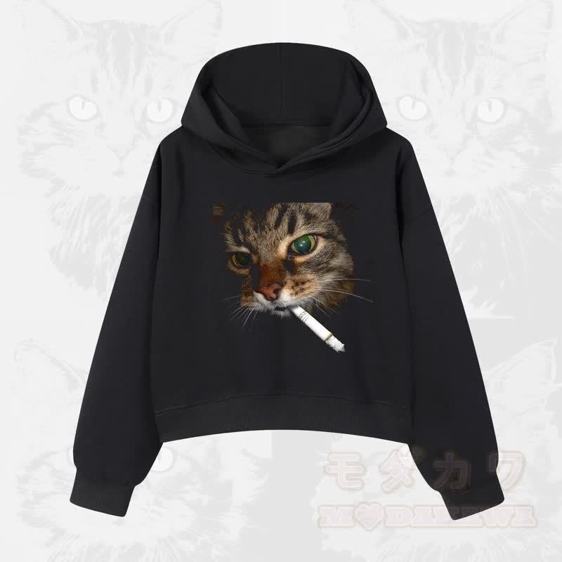 MODAKAWA Kapuzenpullover aus Baumwolle mit Raucherkatzen-Print - image 1