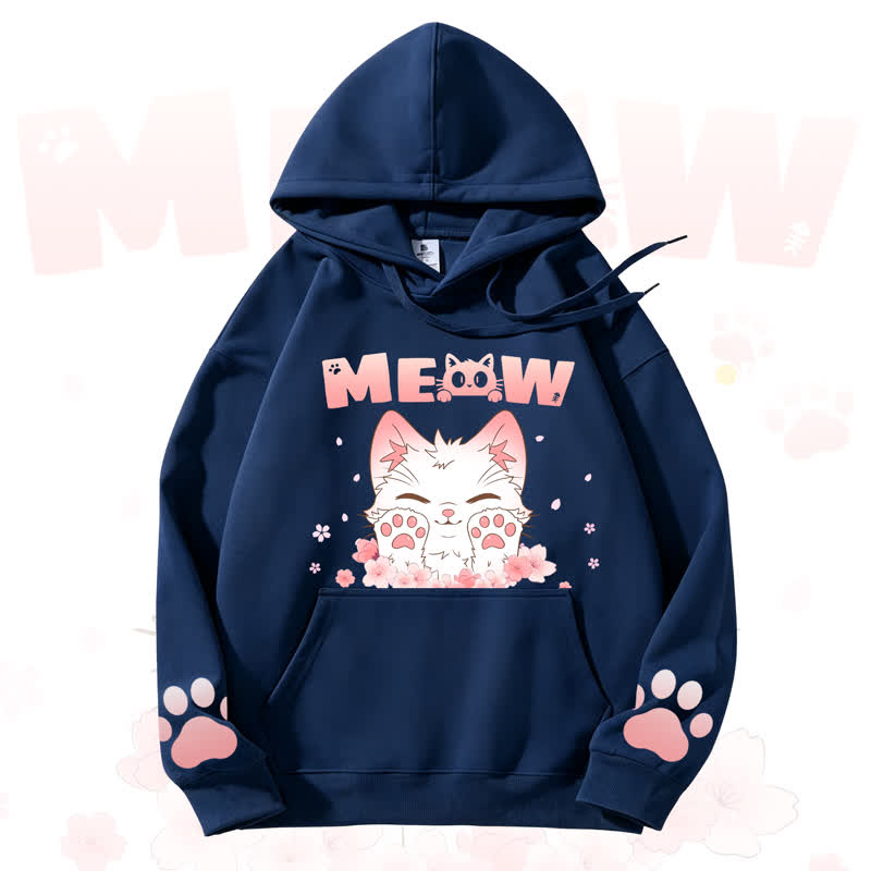 MODAKAWA MEOW Kapuzenpullover mit niedlichem Katzenmotiv und Fleece-Futter - Navy Blue - 3XL - image 1