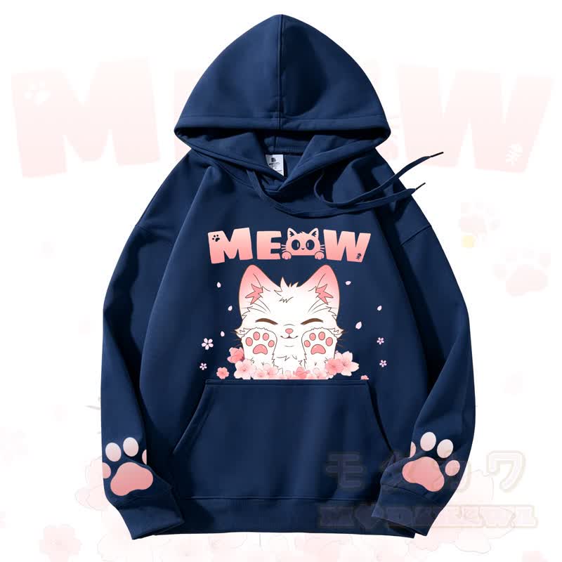 MODAKAWA MEOW Kapuzenpullover mit niedlichem Katzenmotiv und Fleece-Futter - Marineblau - 3XL - image 1