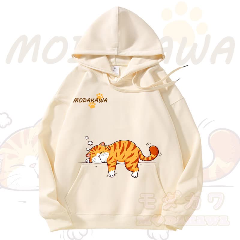 MODAKAWA Kapuzenpullover mit niedlichem Katzenmotiv und Fleece-Futter - Gelb - 3XL - image 1