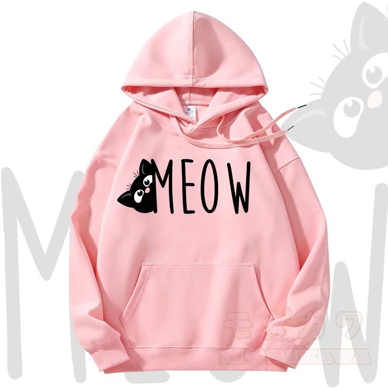 MODAKAWA MEOW Kapuzenpullover mit Katzenprint und Fleece-Futter - Rosa - 3XL - image 1