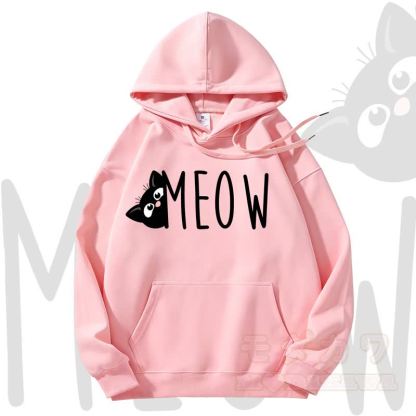 MODAKAWA MEOW Kapuzenpullover mit Katzenprint und Fleece-Futter - Rosa - 3XL - image 1