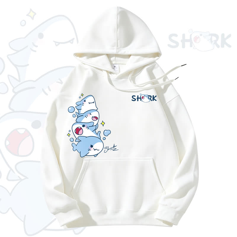 MODAKAWA Kapuzenpullover mit niedlichem Hai-Motiv und Fleece-Futter - White - 3XL - image 1