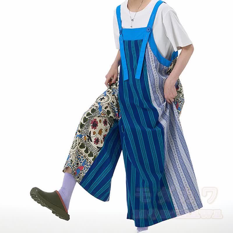 Lässige, bunte Latzhose mit Polka-Dot-Streifenmuster - Blau - One Size - image 6