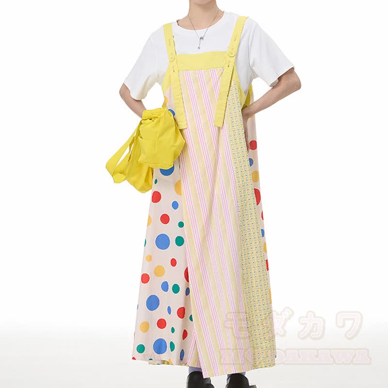 Lässige, bunte Latzhose mit Polka-Dot-Streifenmuster - Gelb - One Size - image 2