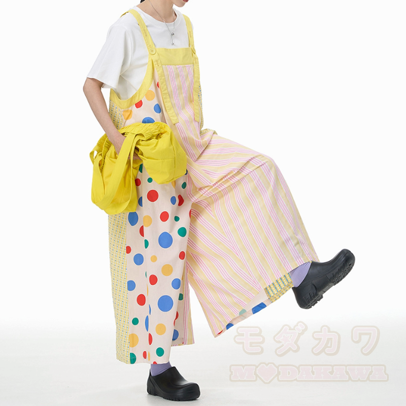 Lässige, bunte Latzhose mit Polka-Dot-Streifenmuster - image 4