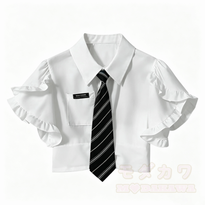 Zweiteiliges Set im Preppy-Stil: Kurzarmhemd und karierter asymmetrischer Rock - Spitze - L - image 2