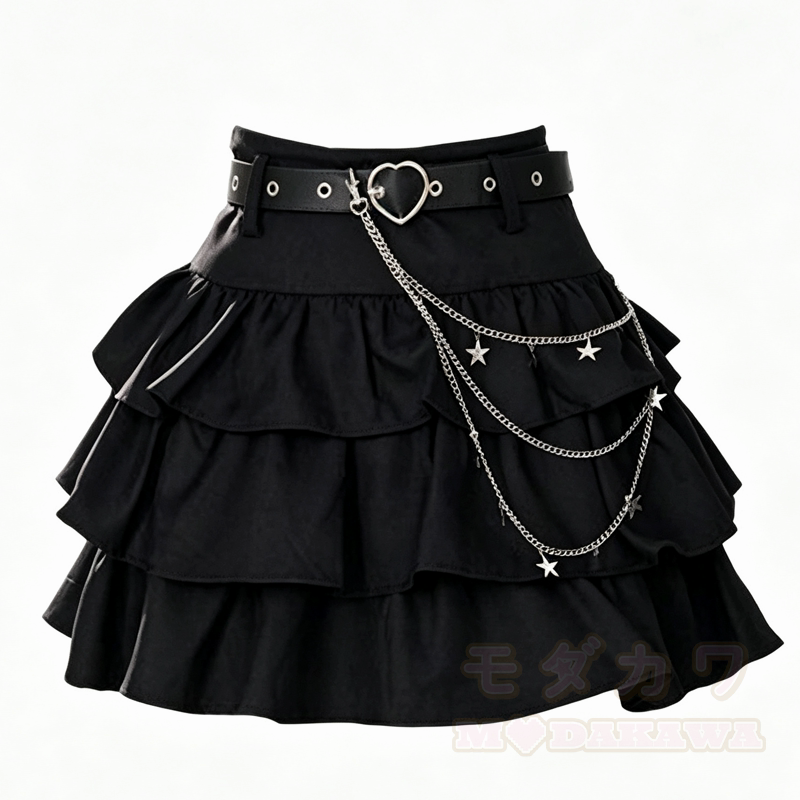 Zweiteiliges Set aus kariertem Vintage-Langarmhemd und gestuftem Rüschenrock im Vintage-Stil - Schwarzer Rock - 3XL - image 5
