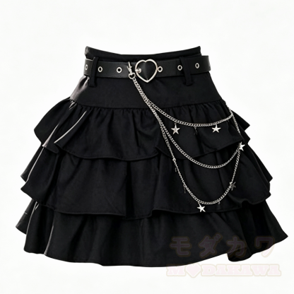 Zweiteiliges Set aus kariertem Vintage-Langarmhemd und gestuftem Rüschenrock im Vintage-Stil - Schwarzer Rock - 3XL - image 5