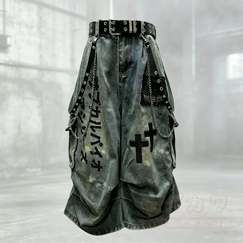 Vintage-Jeans mit Used-Look und Gothic-Flicken - Hose (ohne Taillengürtel und Taillenkette) - XL - image 1