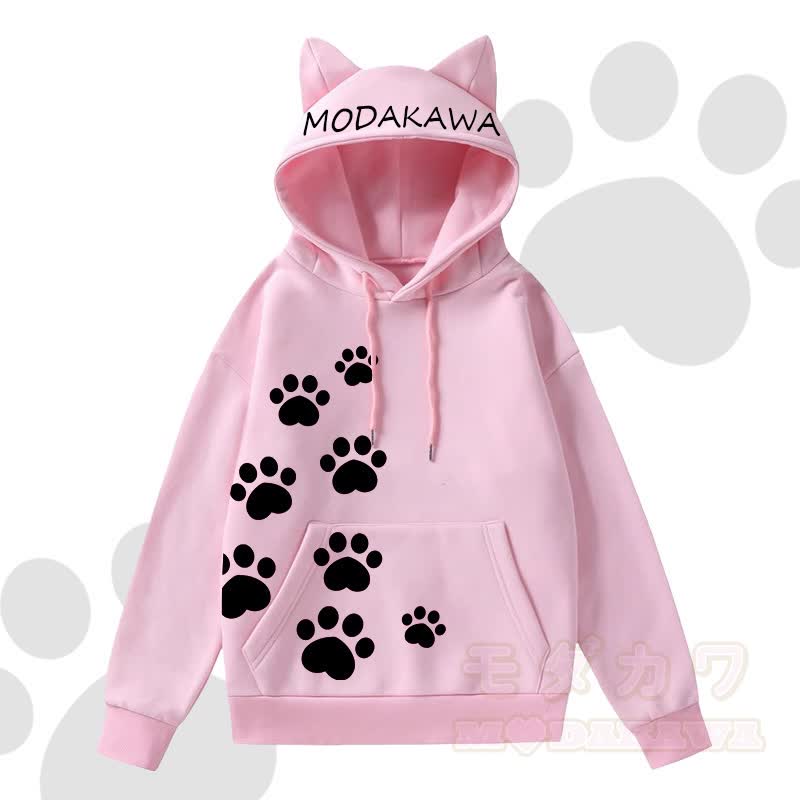 MODAKAWA Zweiteiliges Set: Hoodie mit Katzenpfotenabdruck, gestreifter Sternenrock und Lagenrock - Rosa Top A - 2XL - image 2