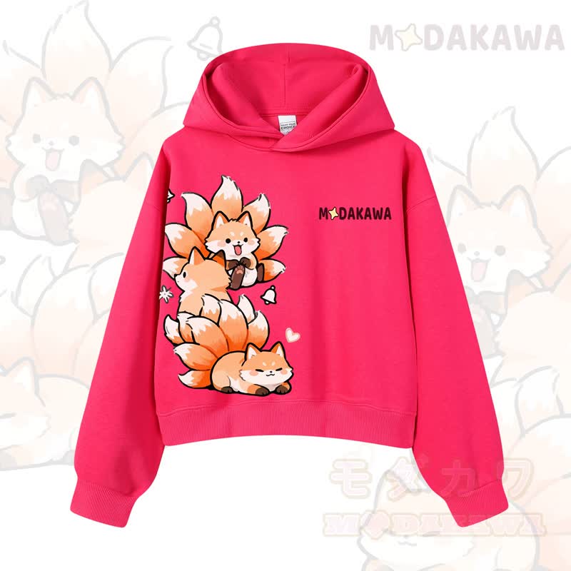 MODAKAWA Cropped Cotton Hoodie mit niedlichem Fuchs-Motiv - Rose - 3XL - image 8