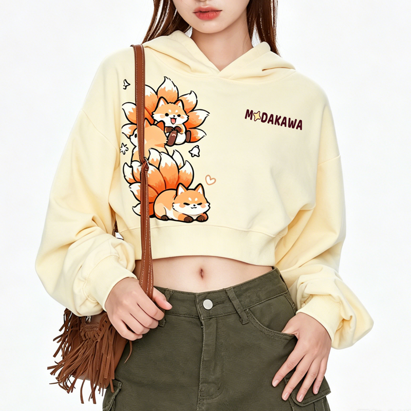 MODAKAWA Cropped Cotton Hoodie mit niedlichem Fuchs-Motiv - image 2