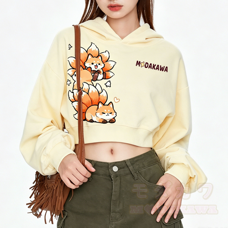 MODAKAWA Cropped Cotton Hoodie mit niedlichem Fuchs-Motiv - image 2