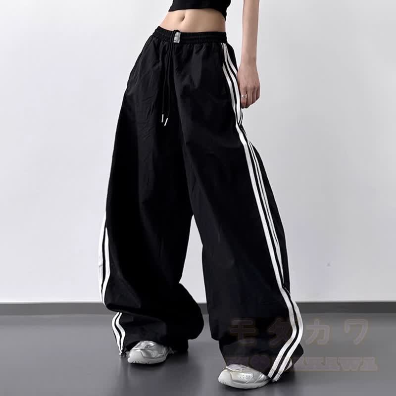 Lässige Cargohose im amerikanischen Hip-Hop-Stil mit Streifen und weitem Bein - Schwarz - XL - image 1