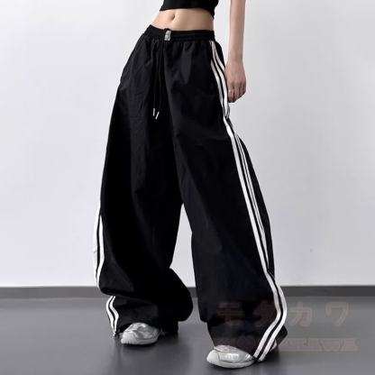 Lässige Cargohose im amerikanischen Hip-Hop-Stil mit Streifen und weitem Bein - Schwarz - XL - image 1
