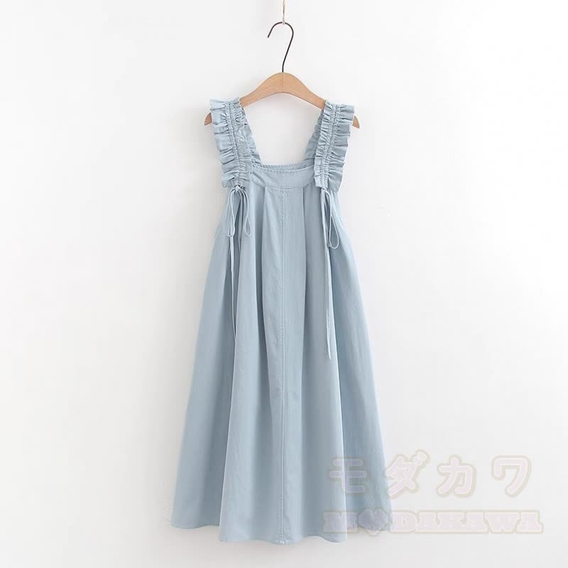 College-Stil Kurzarm-Hemdkleid mit Trägern, zweiteiliges Set - Blaues Kleid B - XL - image 11
