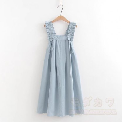 College-Stil Kurzarm-Hemdkleid mit Trägern, zweiteiliges Set - Blaues Kleid B - XL - image 11