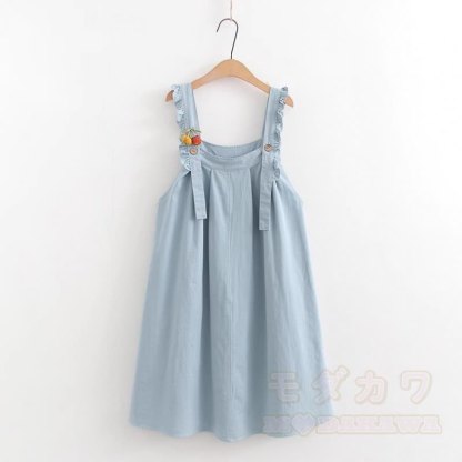 College-Stil Kurzarm-Hemdkleid mit Trägern, zweiteiliges Set - Blaues Kleid A - XL - image 10
