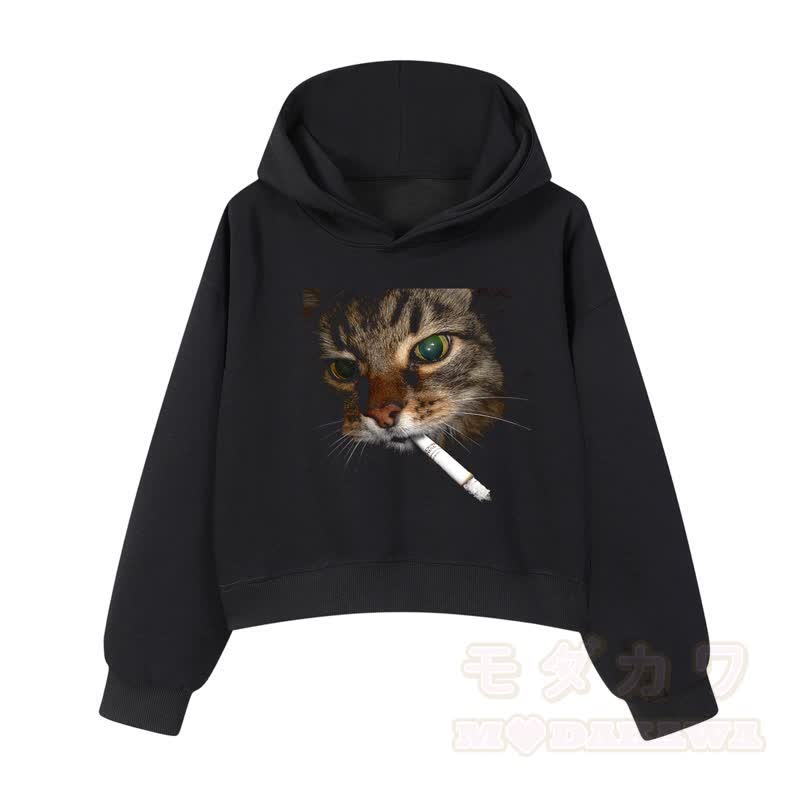 MODAKAWA Kapuzenpullover aus Baumwolle mit Raucherkatzen-Print - Schwarz - 3XL - image 3
