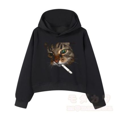 MODAKAWA Kapuzenpullover aus Baumwolle mit Raucherkatzen-Print - Schwarz - 3XL - image 3