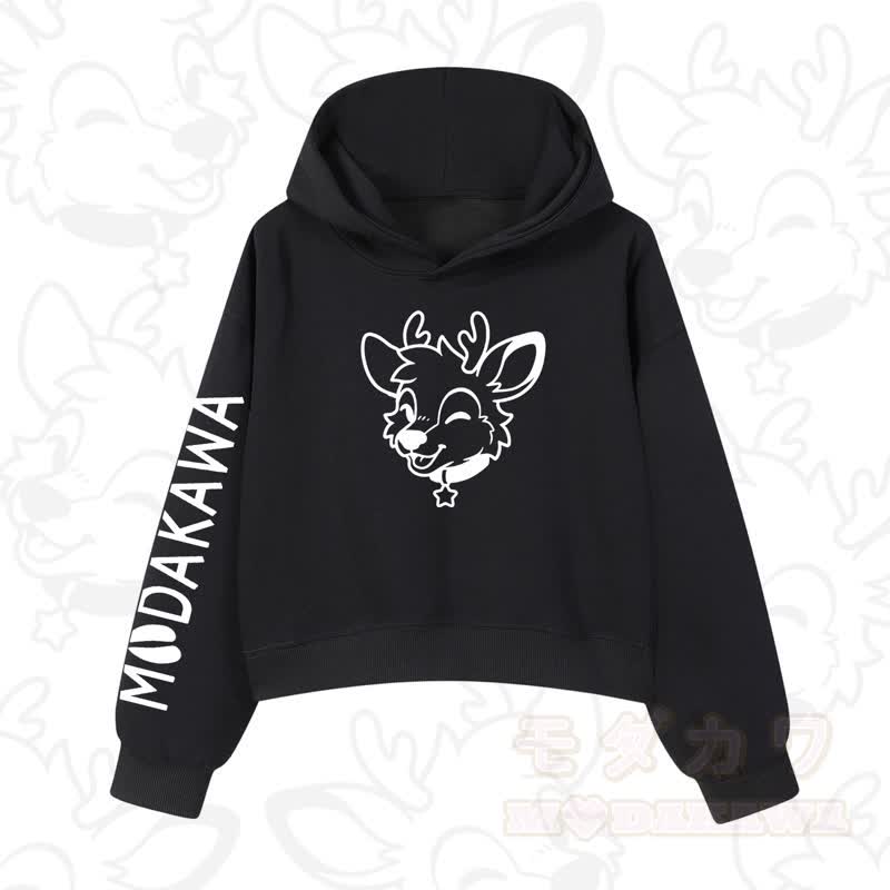 MODAKAWA Baumwoll-Hoodie mit Hundemotiv (kurzer Schnitt) - Schwarz - 3XL - image 2