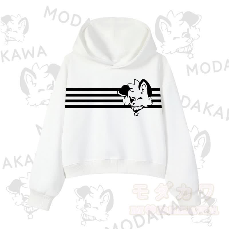 Modakawa Baumwoll-Hoodie mit Hunde-Grafikstreifen - Weiß - 3XL - image 3