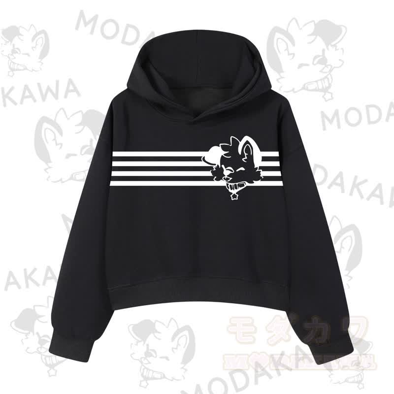 Modakawa Baumwoll-Hoodie mit Hunde-Grafikstreifen - Schwarz - 3XL - image 2