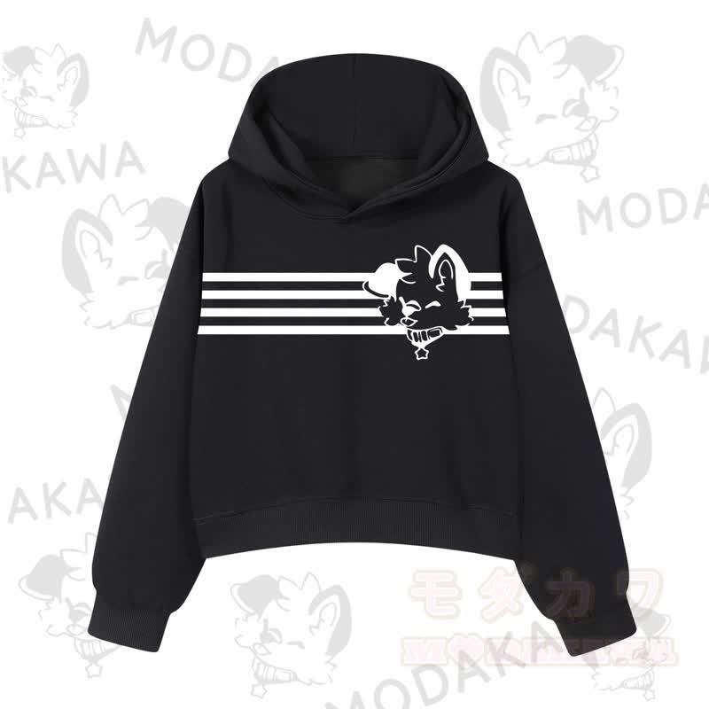 Modakawa Baumwoll-Hoodie mit Hunde-Grafikstreifen - Schwarz - 3XL - image 2