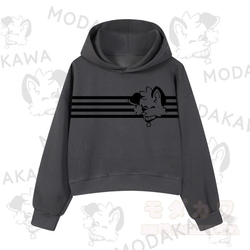 Modakawa Baumwoll-Hoodie mit Hunde-Grafikstreifen - Dunkelgrau A - 3XL - image 6