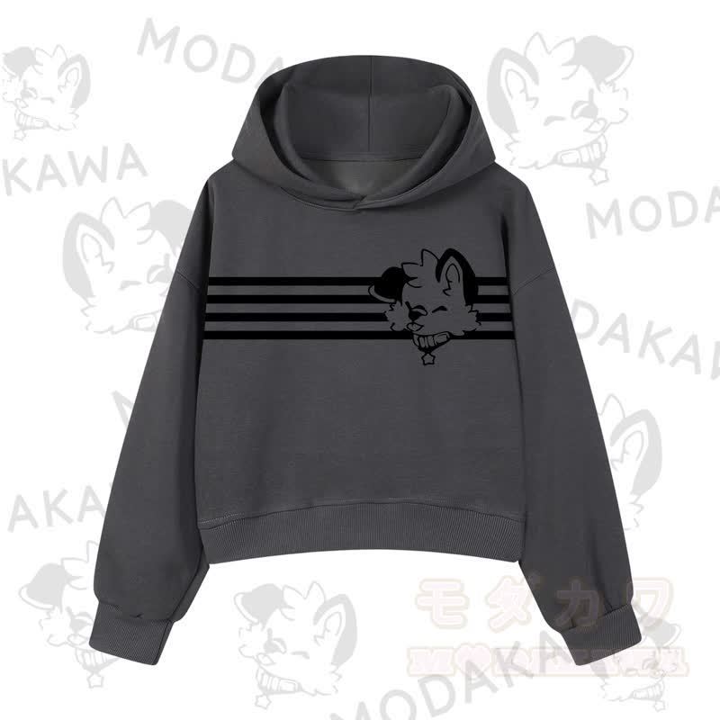 Modakawa Baumwoll-Hoodie mit Hunde-Grafikstreifen - Dunkelgrau A - 3XL - image 6