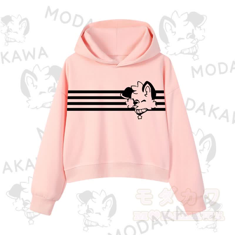 Modakawa Baumwoll-Hoodie mit Hunde-Grafikstreifen - Rosa - 3XL - image 4