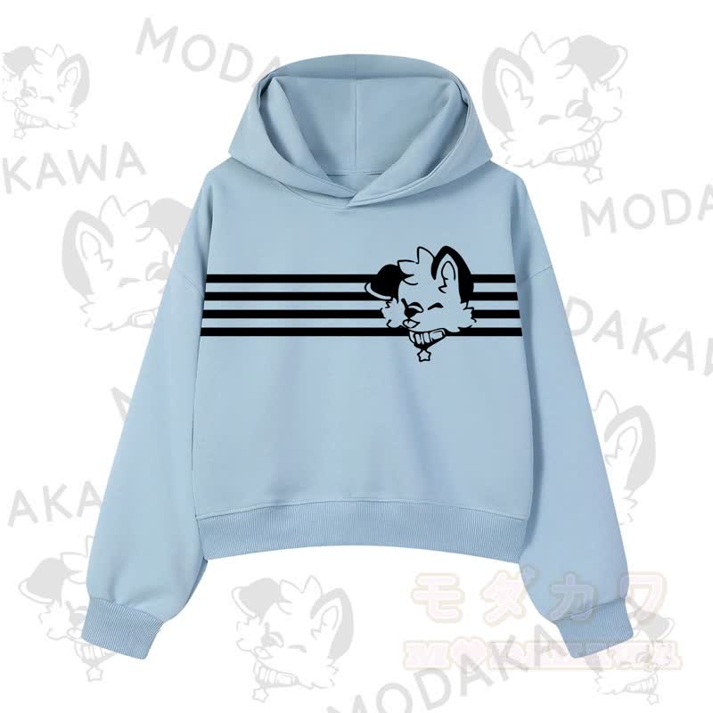 Modakawa Baumwoll-Hoodie mit Hunde-Grafikstreifen - Blau - 3XL - image 5