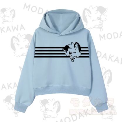 Modakawa Baumwoll-Hoodie mit Hunde-Grafikstreifen - Blau - 3XL - image 5