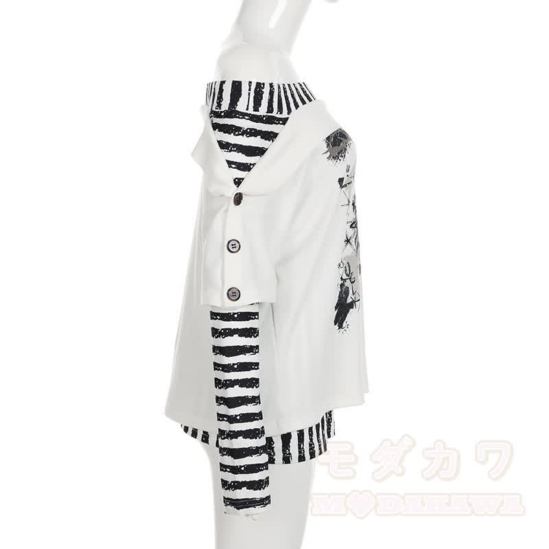Y2K -Grafik-Streifen-Off-Shoulder-Langarmtop - image 4