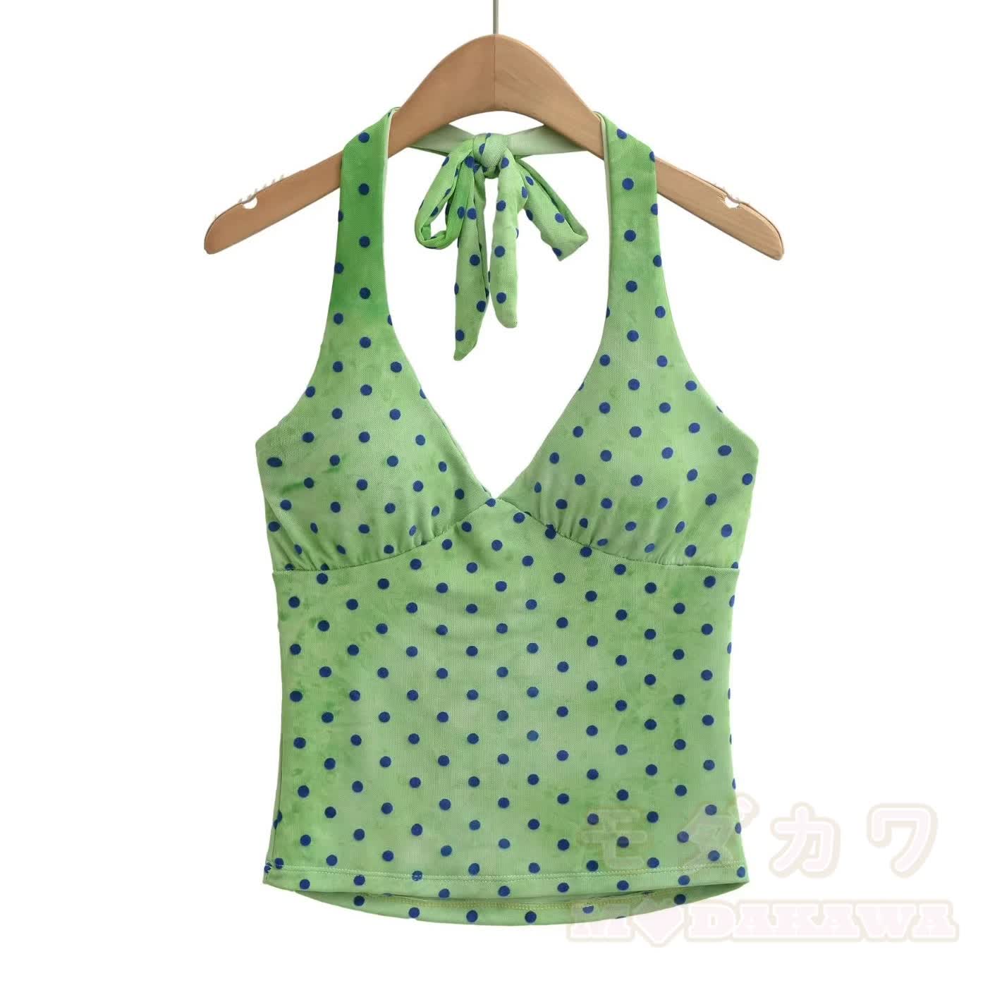 Zweiteiliges Set: Grünes V-Ausschnitt-Top mit Polka-Dots und Minirock mit Leopardenmuster - Spitze - 2XL - image 5