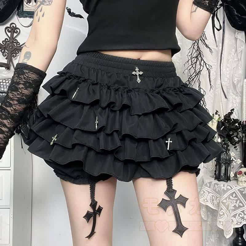 Dreiteiliges Set aus Gothic-Polka-Dot-Top, Spitzen-Cardigan und Rock mit Kreuzmuster - image 7