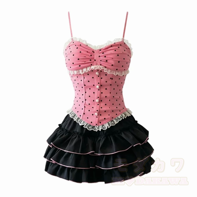 Dreiteiliges Set aus süßem Polka-Dot-Top, kurzem Cardigan und Rüschenrock im Y2K - Zweiteiliges Set aus Camisole-Top und Rock - 2XL - image 8