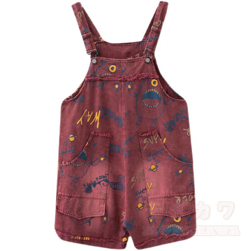 Lässige, locker sitzende Jeansshorts mit Vintage-Print - Rot - 2XL - image 8