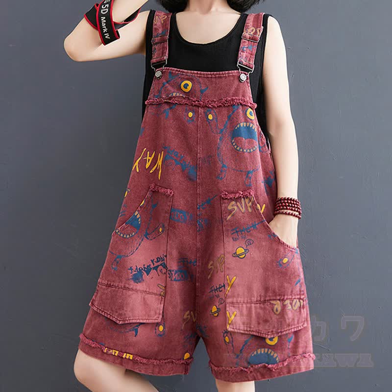 Lässige, locker sitzende Jeansshorts mit Vintage-Print - image 4