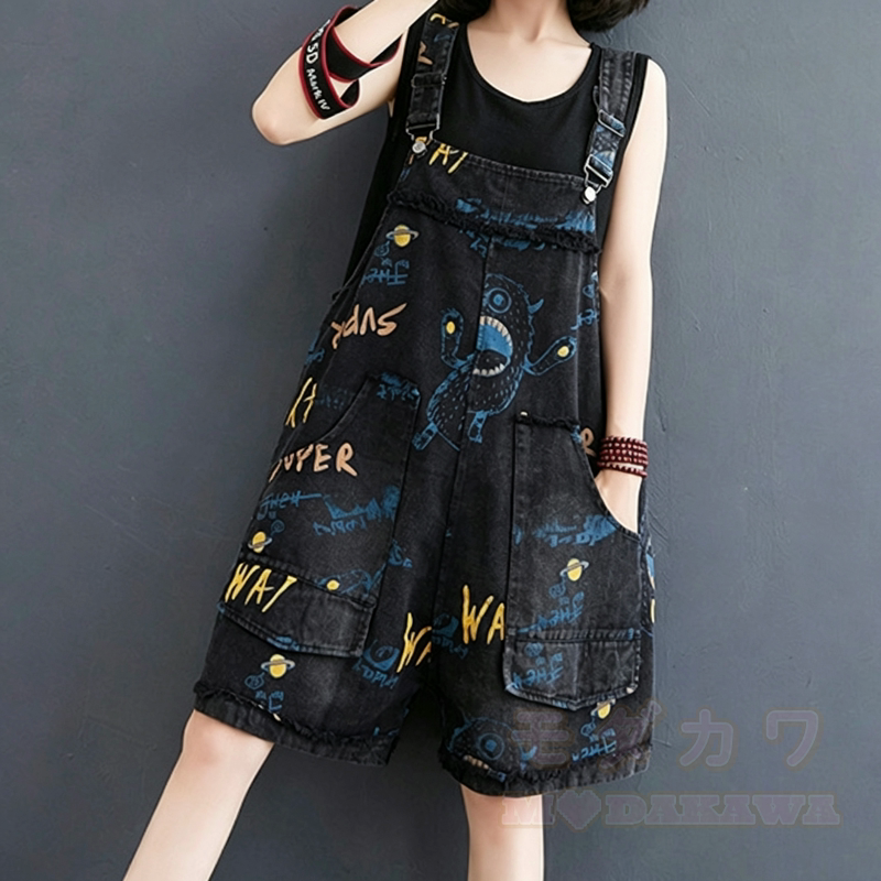 Lässige, locker sitzende Jeansshorts mit Vintage-Print - Schwarz - 2XL - image 2