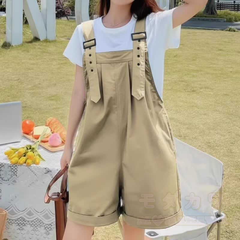 Lässige Cargo-Shorts aus Baumwolle mit hohem Bund, lockerem Schnitt und weitem Bein - Khaki - 2XL - image 1