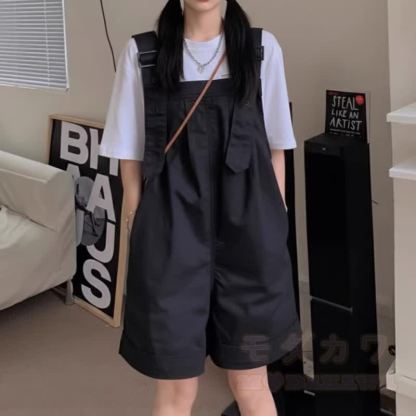 Lässige Cargo-Shorts aus Baumwolle mit hohem Bund, lockerem Schnitt und weitem Bein - Schwarz - 2XL - image 3